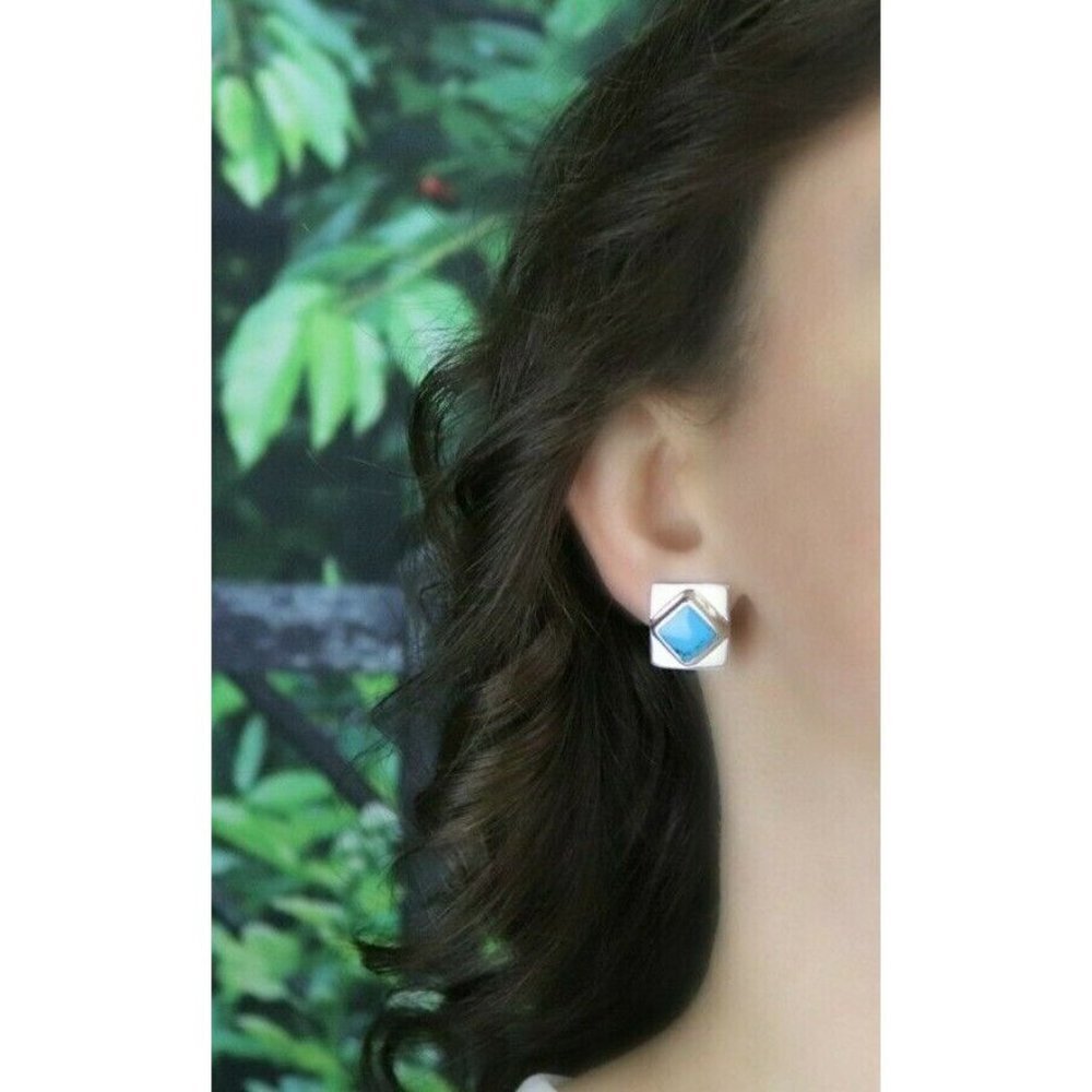 Sterling Silver Turquoise Stud Post Earrings - Picture 4 of 7